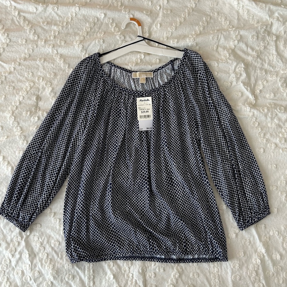 Michael Kors Blue and White Printed Top